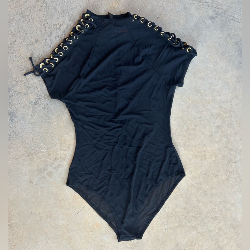 Valentine Black Mesh Bodysuit with Lacing